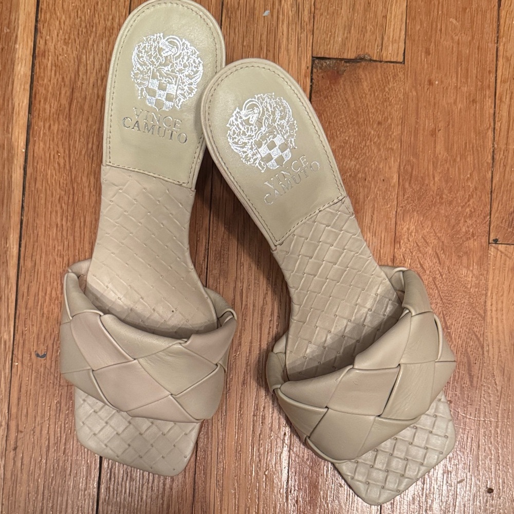 Vince Camuto Beige Woven Slide Sandals